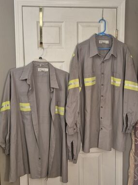 Gray Work Shirt with Reflective Yellow Stripes